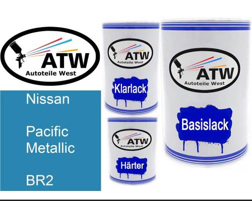 Nissan, Pacific Metallic, BR2: 500ml Lackdose + 500ml Klarlack + 250ml Härter - Set, von ATW Autoteile West.